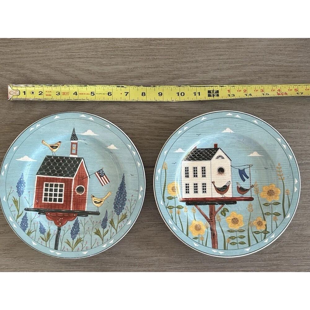 Warren Kimble Set of 2 Birdhouse Ceramic Dinner Plates Vintage Decor